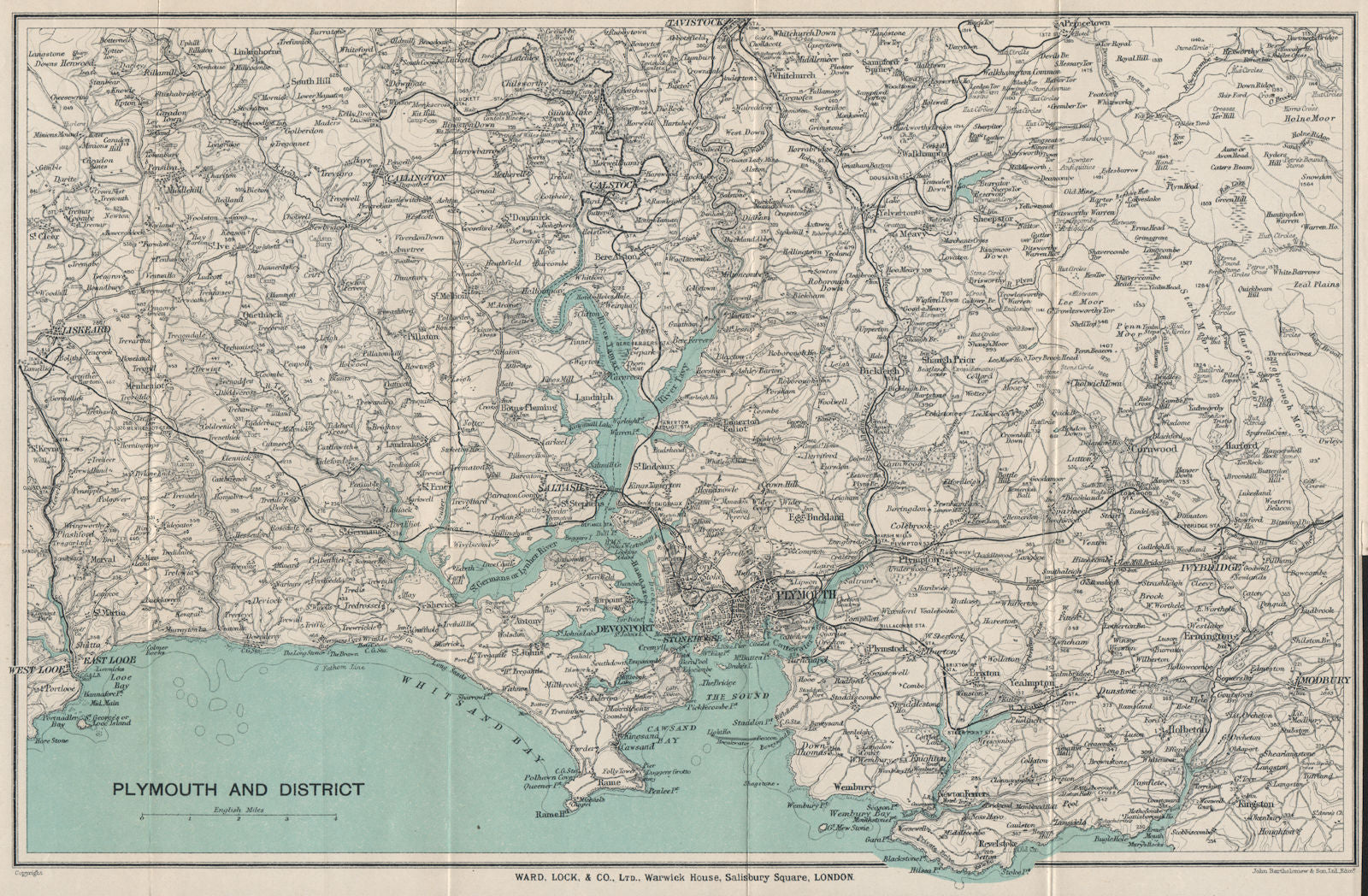 PLYMOUTH & TAMAR VALLEY. Liskeard Tavistock Devonport Looe Saltash 1933 map